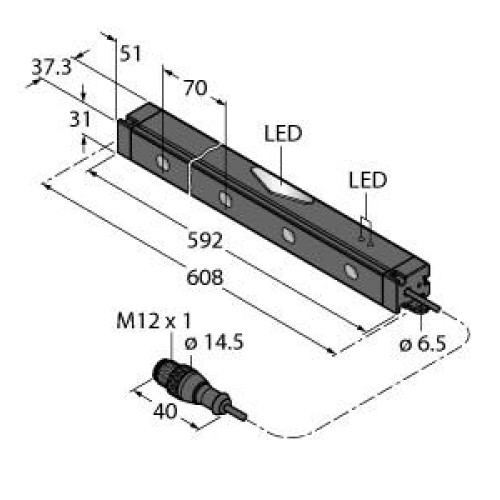 PVL Array Series: 500 Length, Voltage: 12-30 V dc, Housing: Aluminum, IP50, Input/Output: PNP, Colors: Green Job, Red Mispick, 2 m (6.5 ft) 5-pin M12 Pigtail QD