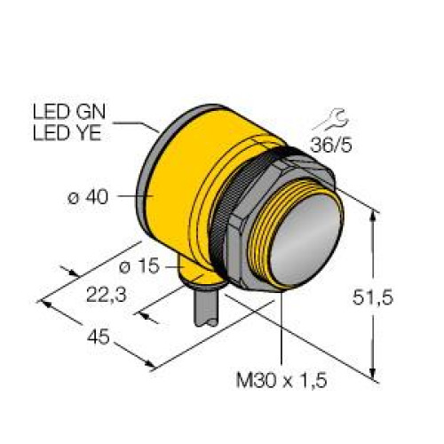 EZ-BEAM T30 Series: Fixed Field, Range: 400, Input: 10-30 V dc, Output: Complementary PNP, 2 m (6.5 ft) Cable