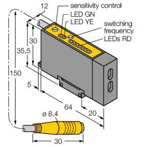 D12 Series: High Power Plastic Fiber Optic, Range: Depends on Fiber, Input: 10-30 V dc, Output: Complementary PNP, 150 (6 in) M8 Pigtail QD