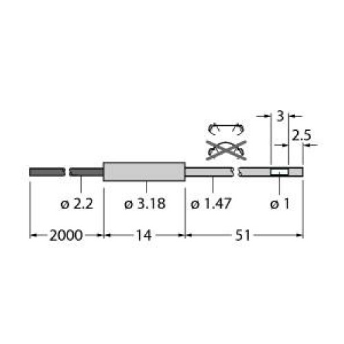 Plastic Fiber, Opposed Mode, Core Dia.: 1, Fiber Length 2 m, Probe, Sideview, Free cut