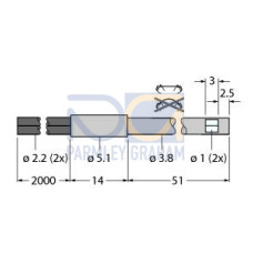 Plastic Fiber, Diffuse Reflective, Core Dia.: 1, Fiber Length 2 m, Probe, Sideview, Free cut