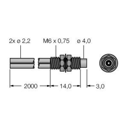 Plastic Fiber, Diffuse Reflective, Core Dia.: 1.0 & 16 x 0.25, Fiber Length 2 m, Coaxial, Thread, Free cut