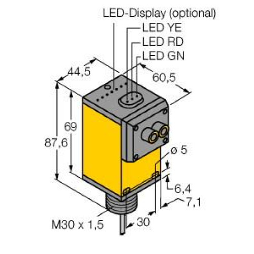 Q45 Series: Infrared Glass Fiber Optic, Range: Depends on Fiber, Input: 10-30 V dc, Output: Bipolar: 1 NPN, 1 PNP, 2 m (6.5 ft) cable