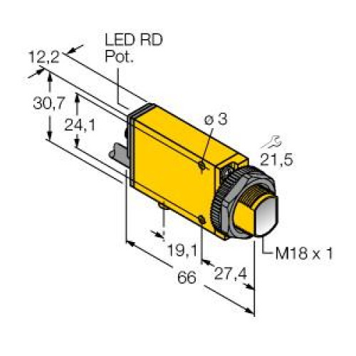 MINI-BEAM NAMUR: Convergent, Focal Point: 16, Input: 5-15 V dc, Output: NAMUR, 2 m (6.5 ft) Cable