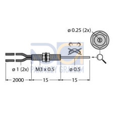 Plastic Fiber, Diffuse Reflective, Core Dia.: 0.25, Fiber Length 2 m, M3 Thread, 0.82 dia. Probe, Free Cutt