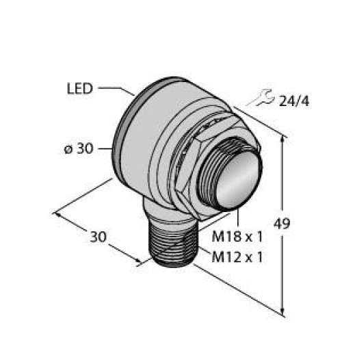 EZ BEAM TM18: Receiver, Range: 20 m, Input: 10-30 V dc, Outputs: PNP Light Operate, 4-pin M12 Integral QD