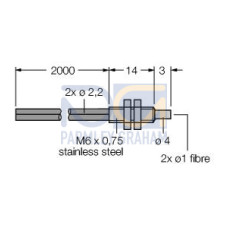 Plastic Fiber, Diffuse Reflective, Core Dia.: 1, Fiber Length 2 m, Thread, Free cut