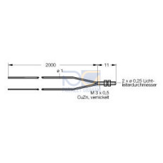 Plastic Fiber, Diffuse Reflective, Core Dia.: 0.25, Fiber Length 2 m, Thread, Free cut