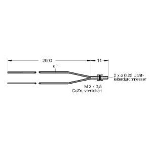 Plastic Fiber, Diffuse Reflective, Core Dia.: 0.25, Fiber Length 2 m, Thread, Free cut