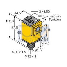 Discrete Q45U Series: Prox. Mode w/out temp. comp., Range: 100 - 1.4 m, Input: 12-24 V dc, Output: Bipolar: 1 NPN, 1 PNP, 5-pin M12 Integral QD