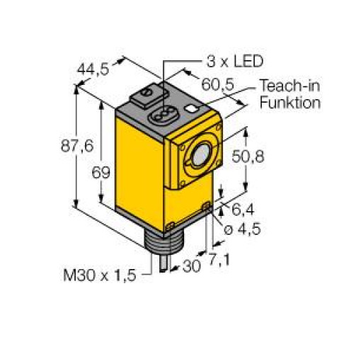 Discrete Q45U Series: Proximity Mode, Range: 100 - 1.4 m, Input: 12-24 V dc, Output: Bipolar: 1 NPN, 1 PNP, 2 m (6.5 ft) Cable