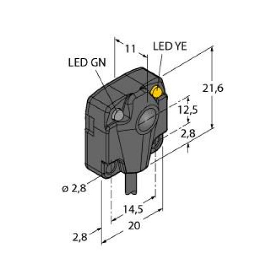Q10 Series: Receiver, Range: 1.8 m, Input: 10-30 V dc, Output: Light Operate - PNP, 2 m (6.5 ft) Cable