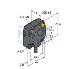 Q10 Series: Emitter, Range: 1.8 m, Input: 10-30 V dc, Output: Not Applicable, 2 m (6.5 ft) Cable