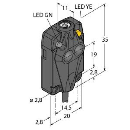 Q10 Series: Diffuse, Range: 0.5 m, Input: 10-30 V dc, Output: Light Operate - PNP, 2 m (6.5 ft) Cable
