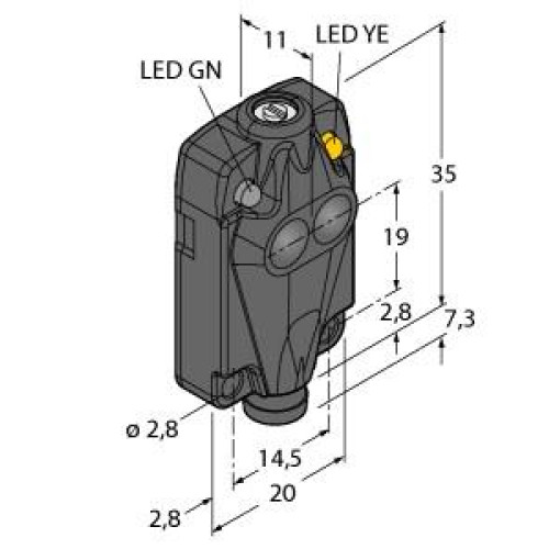 Q10 Series: Diffuse, Range: 0.5 m, Input: 10-30 V dc, Output: Light Operate - PNP, 3-pin M8 Integral QD