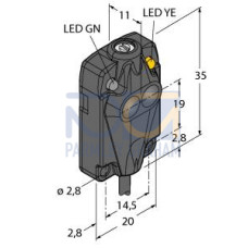 Q10 Series: Diffuse, Range: 0.5 m, Input: 10-30 V dc, Output: Dark Operate - PNP, 2 m (6.5 ft) Cable