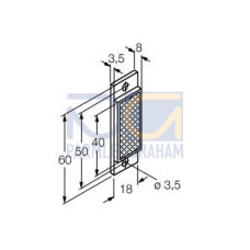 Retroreflective Target: Rectangular 40 x 18, Reflectivity Factor: 1.0, Max. Temp.= 50 degrees C, Plastic - two screw holes for mounting