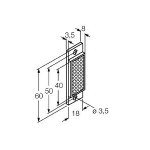 Retroreflective Target: Rectangular 40 x 18, Reflectivity Factor: 1.0, Max. Temp.= 50 degrees C, Plastic - two screw holes for mounting