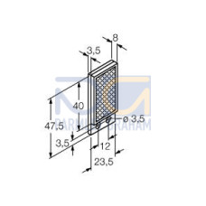 Retroreflective Target: Rectangular 40 x 23, Reflectivity Factor: 1.4, Max. Temp.= 50 degrees C, Plastic - two screw holes for mounting