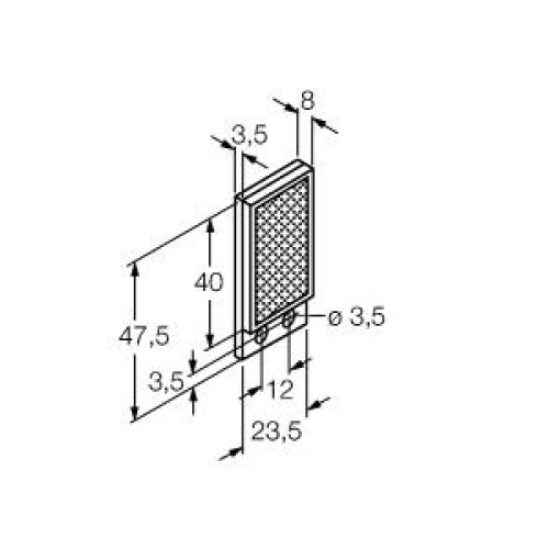 Retroreflective Target: Rectangular 40 x 23, Reflectivity Factor: 1.4, Max. Temp.= 50 degrees C, Plastic - two screw holes for mounting