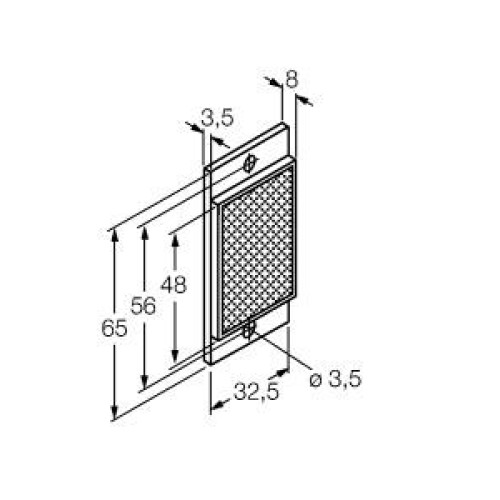 Retroreflective Target: Rectangular 48 x 32.5, Reflectivity Factor: 1.0, Max. Temp.= 50 degrees C, Plastic - two screw holes for mounting