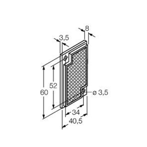 Retroreflective Target: Rectangular 60 x 40, Reflectivity Factor: 1.4, Max. Temp.= 50 degrees C, Plastic - two screw holes for mounting