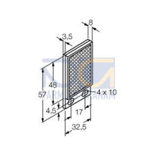 Retroreflective Target: Rectangular 48 x 32.5, Reflectivity Factor: 1.0, Max. Temp.= 50 degrees C, Plastic - two screw holes for mounting