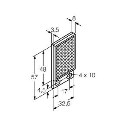 Retroreflective Target: Rectangular 48 x 32.5, Reflectivity Factor: 1.0, Max. Temp.= 50 degrees C, Plastic - two screw holes for mounting