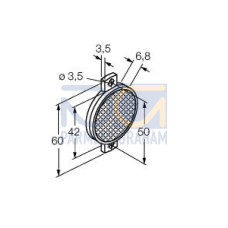 Retroreflective Target: Circular - diameter 42, Reflectivity Factor: 1.0, Max. Temp.= 50 degrees C, Plastic - two screw holes for mounting