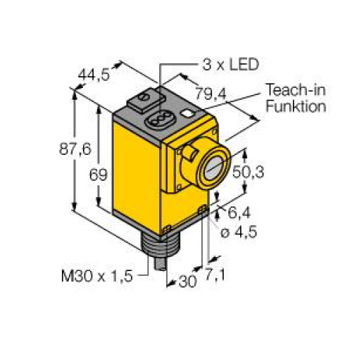 Discrete Q45U Series: Proximity Mode, Range: 250 - 3 m, Input: 12-24 V dc, Output: Bipolar: 1 NPN, 1 PNP, 2 m (6.5 ft) Cable