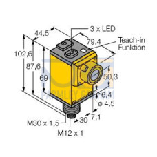 Discrete Q45U Series: Proximity Mode, Range: 250 - 3 m, Input: 12-24 V dc, Output: Bipolar: 1 NPN, 1 PNP, M12 Integral QD
