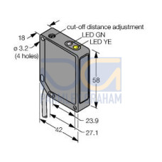 QM42 Series: Adjustable Field, Range: 25-400, Input: 10-30 V dc, Output: SPDT (Complementary) PNP, 2 m (6.5 ft) Cable