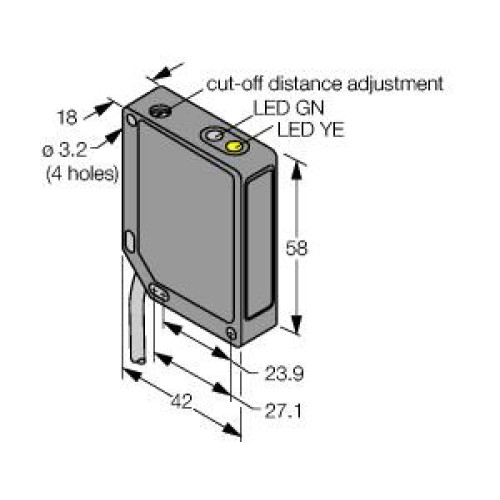 QM42 Series: Adjustable Field, Range: 25-400, Input: 10-30 V dc, Output: SPDT (Complementary) PNP, 2 m (6.5 ft) Cable