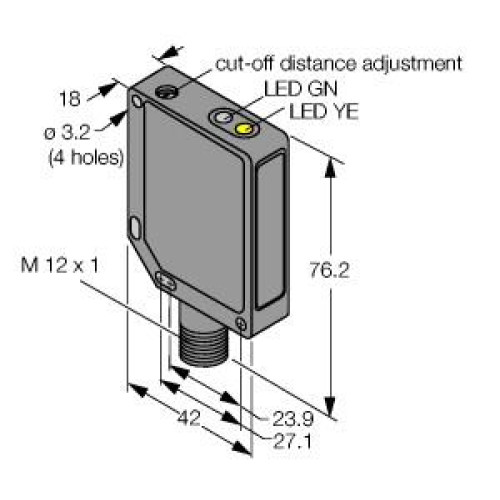 QM42 Series: Adjustable Field, Range: 25-400, Input: 10-30 V dc, Output: SPDT (Complementary) PNP, 4-pin M12 Integral QD