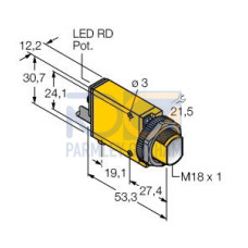 MINI-BEAM: Visible Blue 475 nm Convergent, Focal Point: 16, Input: 10-30 V dc, Output: Bipolar: 1 NPN, 1 PNP, 2 m (6.5 ft) Cable