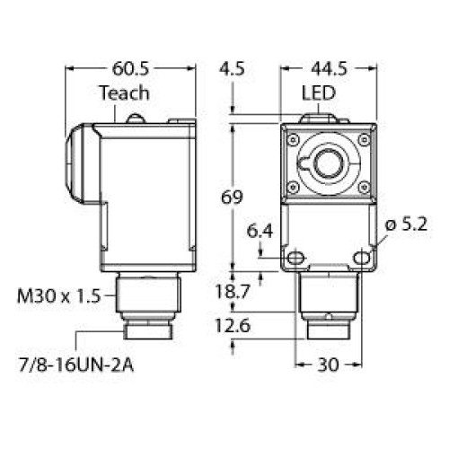 Analog Q45U Series: Proximity Mode, Range: 100 - 1.4 m, Input: 15-24 V dc, Output: Selectable 0-10 V dc or 4-20 mA sourcing, Mini-Style Integral QD