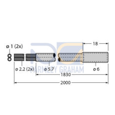 Plastic Fiber, Diffuse Reflective, Core Dia.: 1, Fiber Length 2 m, Encapsulated, Chemical Resistant, Free cut