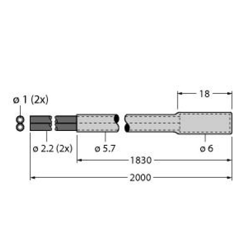 Plastic Fiber, Diffuse Reflective, Core Dia.: 1, Fiber Length 2 m, Encapsulated, Chemical Resistant, Free cut