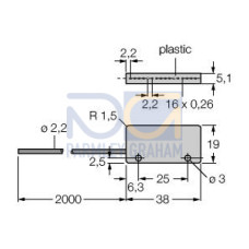 Plastic Fiber, Opposed Mode, Core Dia.: 16 x 0.25, Fiber Length 2 m, Rectangle, Sideview, Free cut