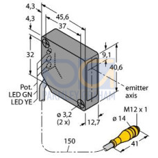 PicoDot: Convergent Laser, Focal Point: 203, Input: 10-30 V dc, Outputs: Complementary PNP, 150 (6 in) M12 Pigtail QD