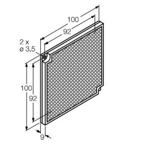 Retroreflective Target: Square 92 x 92, Reflectivity Factor: 3.0, Max. Temp.= 50 degrees C, Plastic - two screw holes for mounting
