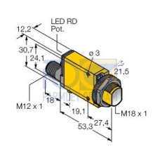 MINI-BEAM: Visible Blue 475 nm Convergent, Focal Point: 49, Input: 10-30 V dc, Output: Bipolar: 1 NPN, 1 PNP, 4-pin M12 Integral QD