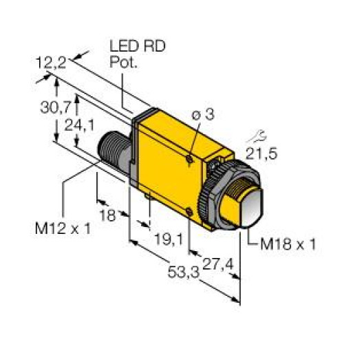 MINI-BEAM: Visible Blue 475 nm Convergent, Focal Point: 49, Input: 10-30 V dc, Output: Bipolar: 1 NPN, 1 PNP, 4-pin M12 Integral QD