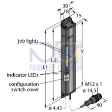 PVA Series: 375 Array - Receiver, Range: 2 m, Input: 12-30 V dc, Output: 1 PNP Programmable for LO/DO, M12 Pigtail QD