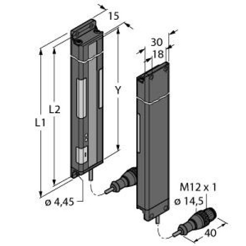 PVA Series: 225 Array Pair - Emitter/Receiver, Range: 2 m, Input: 12-30 V dc, Output: 1 PNP (on receiver), M12 Pigtail QD