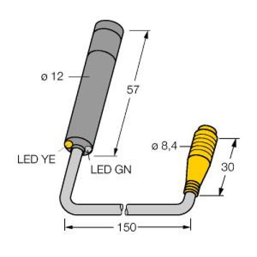 M12 Laser: Class 1 Emitter, Range: refer to datasheet, Input: 10-30 V dc, Output: Not Applicable, 150 (6 in) 3-pin M8 Pigtail QD