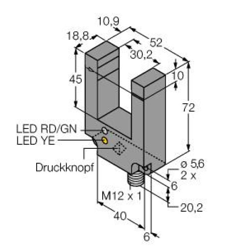 SL Series: Slot Sensor, Slot width: 30, Input: 10-30 V dc, Output: Bipolar: 1 NPN, 1 PNP, M12 Integral QD