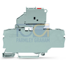3-conductor fuse terminal block, with pivoting fuse holder, with end plate, gray