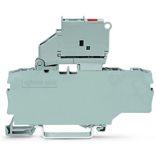 3-conductor fuse terminal block, with pivoting fuse holder, with end plate, gray