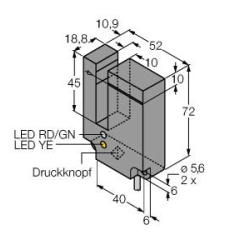 SLE10Series: Teach Mode Slot Sensor, Slot width: 10, Input: 10-30 V dc, Output: Bipolar: 1 NPN, 1 PNP, 2 m (6.5 ft) Cable